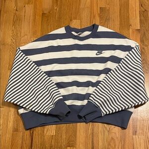 Nike Navy and White Striped Crewneck Sweater
